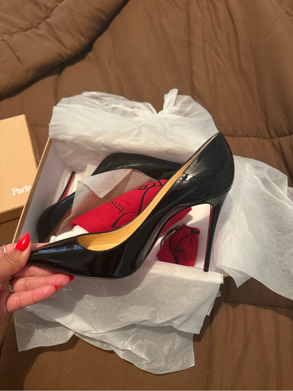 Christian Louboutin Black Patent Stiletto Pumps with Red Sole - Picture 5 of 9